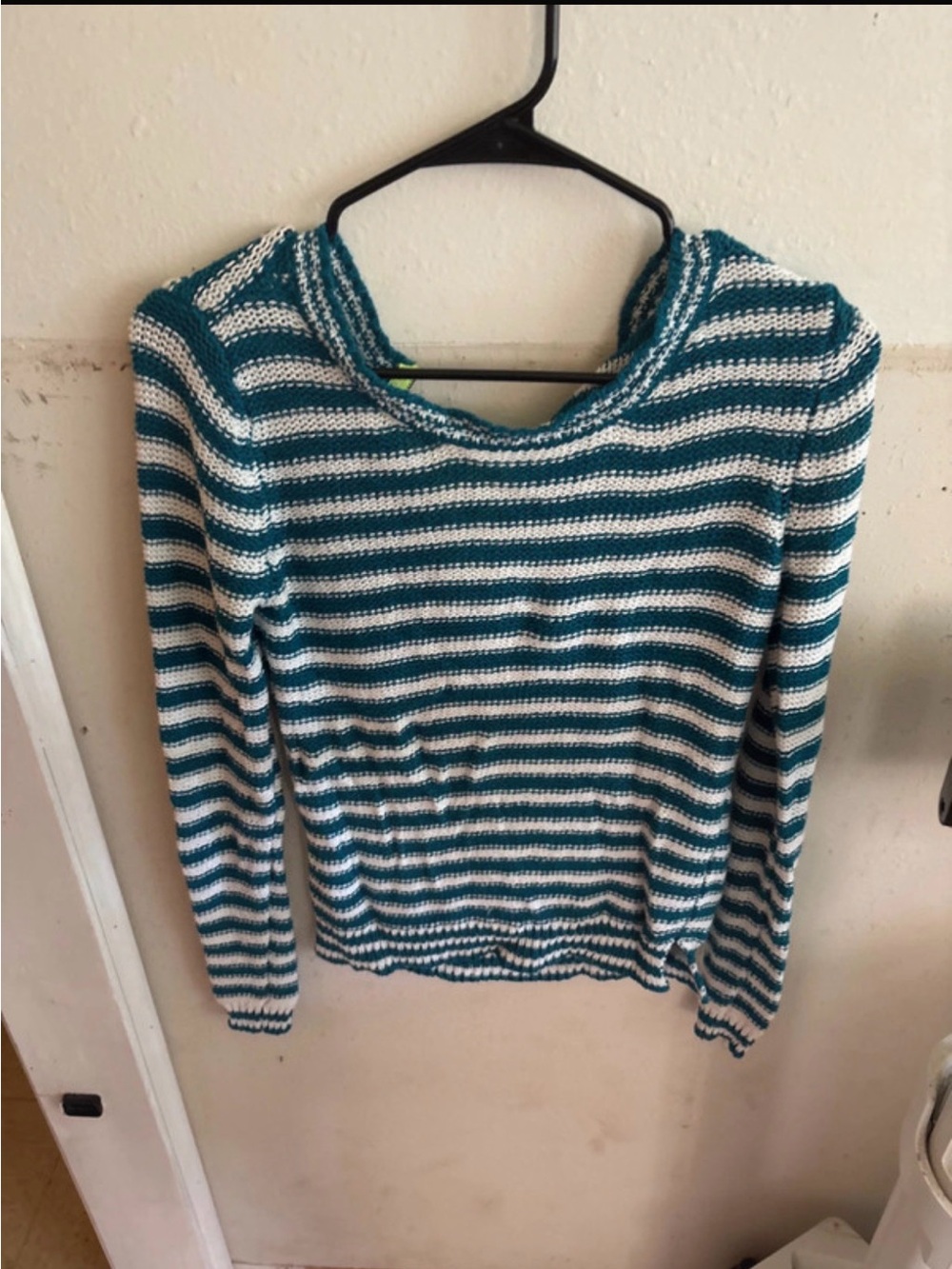 Aeropostale Teal and White Striped Lightweight Sweater